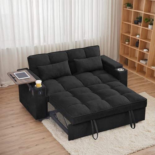 Eafurn 3-in-1 Convertible Pull-Out Sofa Bed with Storage Armrest