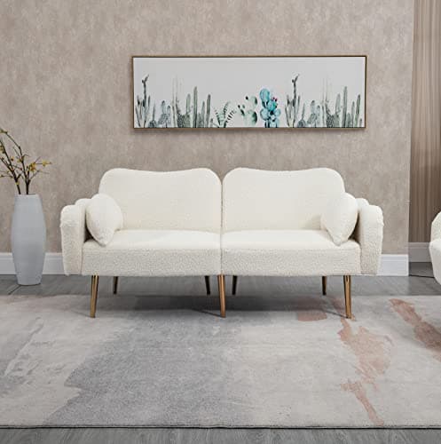 Modern Velvet Convertible Sofa Bed with Pillows and Adjustable Positions
