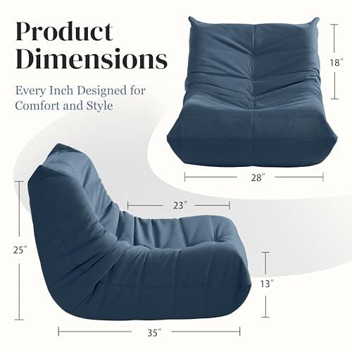 Modern Suede Bean Bag Chair for Adults, Dark Blue Corner Sofa Couch