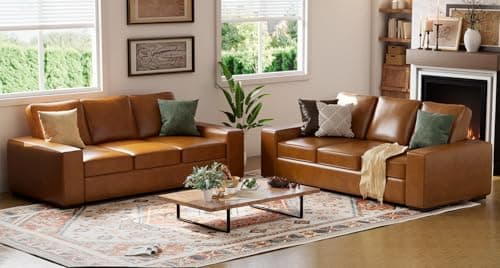 ELUCHANG 85" Natural Linen 3 Seater Deep Seat Sofa, Comfy for Small Spaces