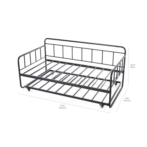 Amazon Basics Twin Daybed and Trundle Bed Frame Set, Easy Assembly, Space Saving, Suitable for Small Apartments, Strong Steel Slat Support, Black, 77.3 x 40 x 35.4 in  
Amazon Basics Twin Daybed and Trundle Bed Frame Set, Easy Assembly, Durable Const