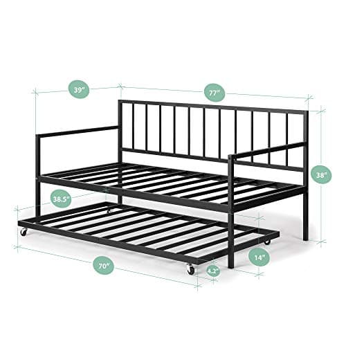 ZINUS Eden Metal Daybed with TrundleMattress SupportSteel Slat Easy Assembly Twin