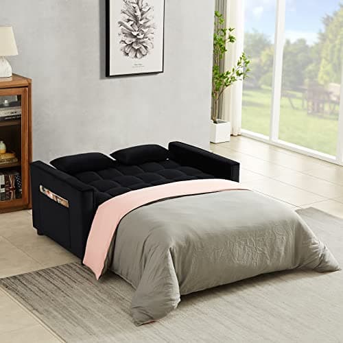 Antetek 3-in-1 Velvet Sleeper Sofa Bed, Black, 54"