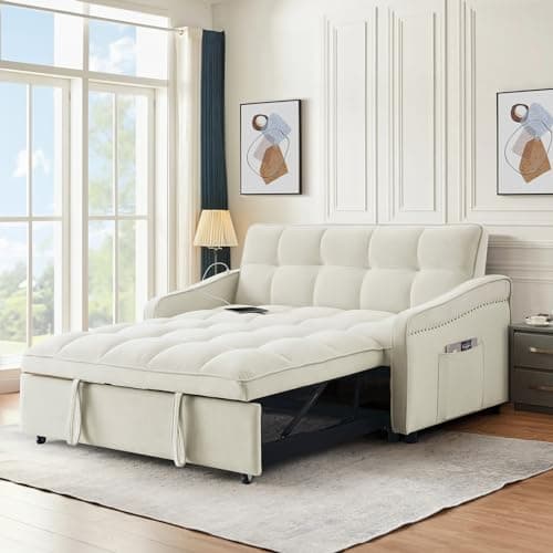 Modern 3-in-1 Sleeper Sofa with USB & Type C Port, 52 Small Velvet Loveseat Bed for Small Spaces - Blue