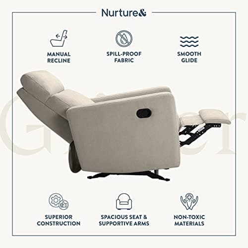 Nurture Premium Modern Recliner Nursery Glider Chair | Spill, Stain Proof Fabric (Ivory)
