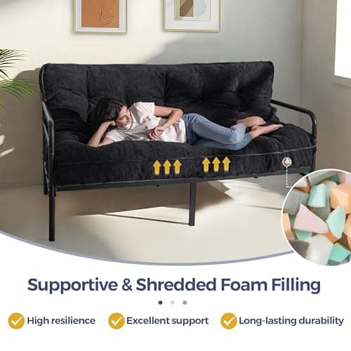 MAXYOYO Full Size Thick Boucle Futon Mattress, Shredded Foam Filling, Black