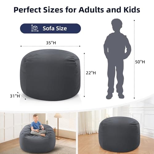 3ft Memory Foam Bean Bag Chair - Soft & Fluffy for Adults/Teens