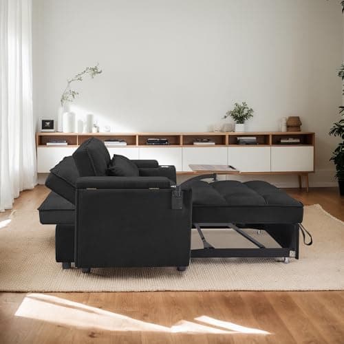 Eafurn 3-in-1 Convertible Pull-Out Sofa Bed with Storage Armrest