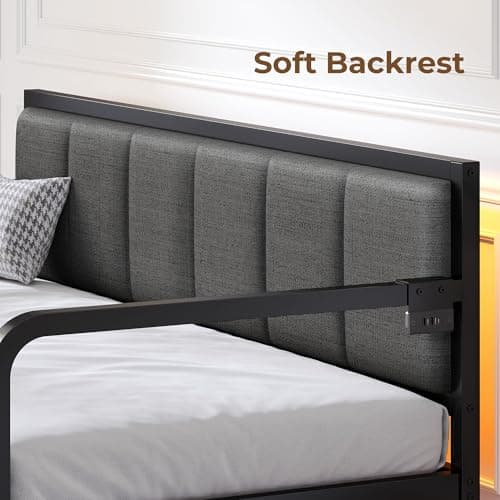 Rolanstar Height Adjustable Grey Daybed with USB Charging Station and LED for Living Room and Bedroom