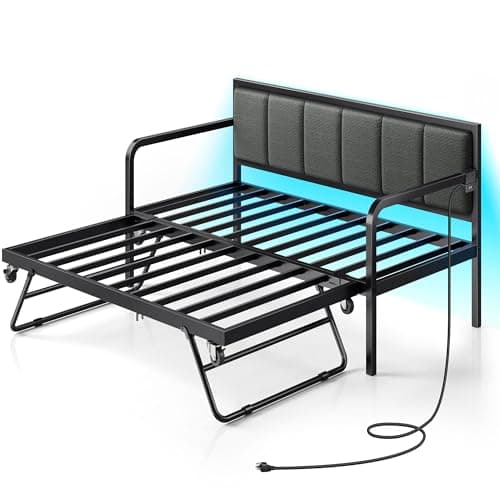 Rolanstar Height Adjustable Grey Daybed with USB Charging Station and LED for Living Room and Bedroom