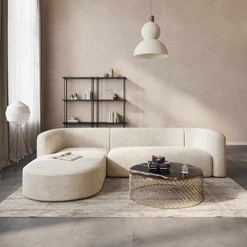 Acanva Luxury Modern Cream 4 Seater Sectional Sofa