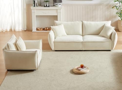 Antetek Beige Chenille Living Room & Bedroom Sofa Set