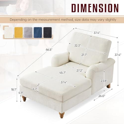 Modern Indoor Chaise Lounge Chair with Adjustable Backrest and Sturdy Legs - White