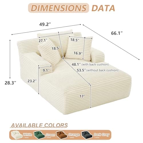 Oversized Chaise Lounge Chair for Living Room or Bedroom