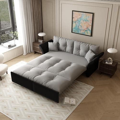 Eafurn 3-in-1 Convertible Pull-Out Sofa Bed Queen Size, Corduroy Lounge with Pillows & Storage