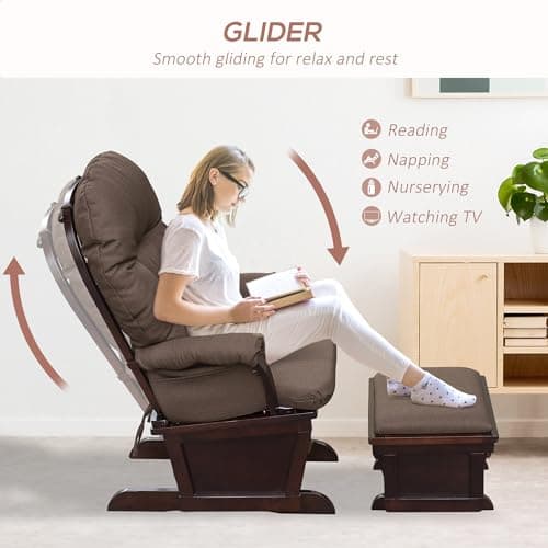 HOMCOM Brown Glider Rocking Chair with Ottoman and Padded Seat