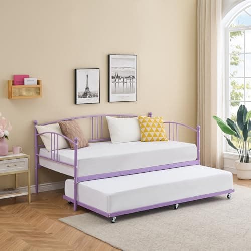 Pink Metal Twin Daybed with Trundle - No Box Spring Needed
