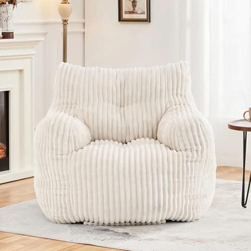 Hison Fluffy Bean Bag Chair with Armrests (White)