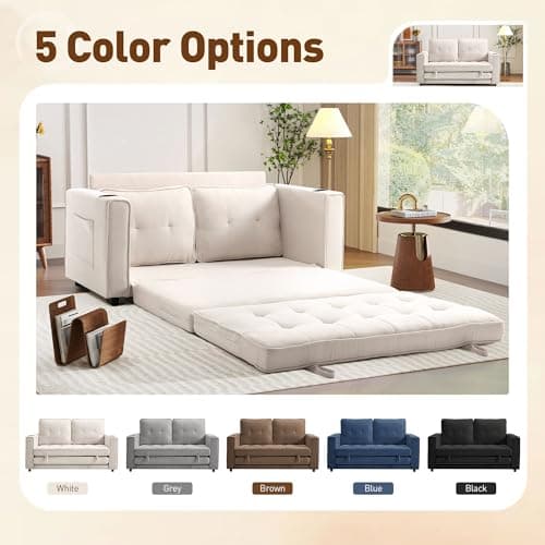 Beige Foldable Sleeper Sofa Bed - Multi-Functional Floor Couch for Small Spaces