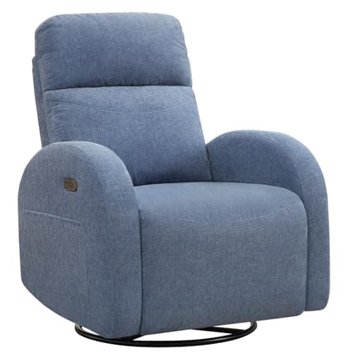 Cream White Power Recliner Glider with USB Ports & Double Pockets