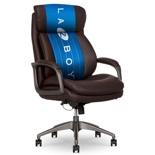La-Z-Boy Nova Executive Office Chair - Patented AIR Ergonomic Support, Cognac Brown Vegan PU Leather