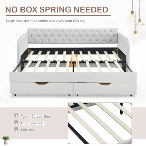 Modern 80.5 Daybed with Trundle Bed and Storage Drawer, Beige