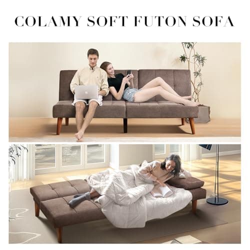 COLAMY Futon Sofa Bed: Convertible Lounge with Cup Holders, Adjustable Backrest