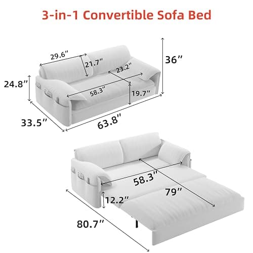 FANYE 63.8" Living Room Queen Sofabed 3-in-1 Convertible Sleeper Sofa