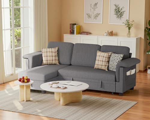 Homall L-Shaped Sleeper Sofa with Storage, Beige Linen Fabric