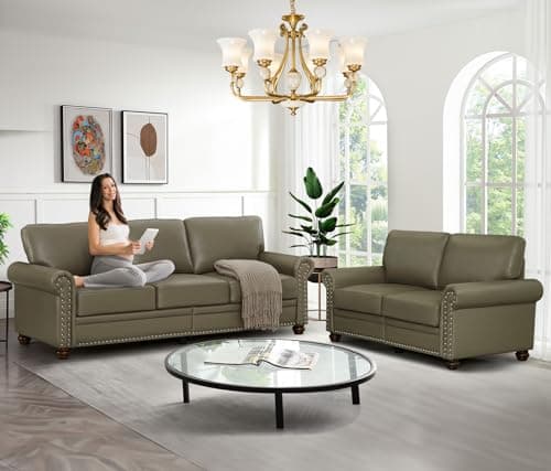 Antetek Upholstered Leather Sofa Set with Storage Space, Navy Blue