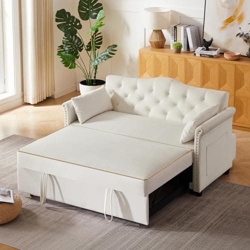 65" 3-in-1 Folding Sofa Bed, Chenille Fabric, 360° Swivel Table, Grey
