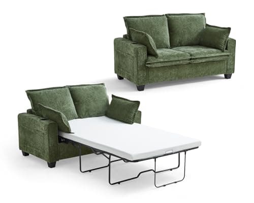 CHIC HOUSE 2-in-1 Pull-Out Sofa Bed, Chenille Memory Foam Couch