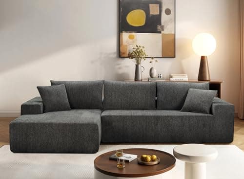 108" Dark Gray Modern Minimalist Chenille Sectional with L-Shape Chaiseeci:.Products:Living Room Sofa