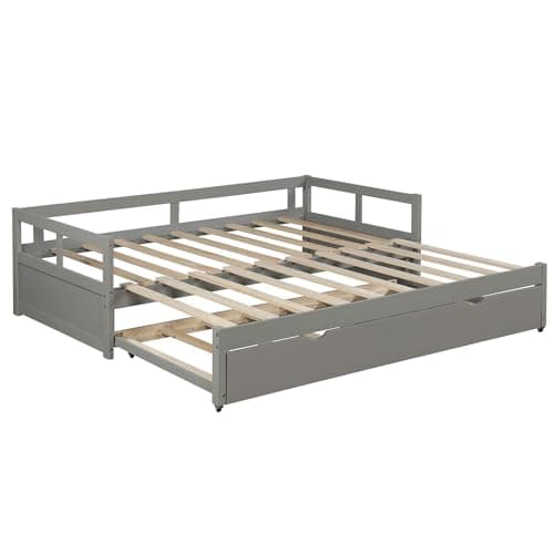 Merax Modern Extending Daybed with 2 Pop-Up Trundle Beds Twin to King Grey