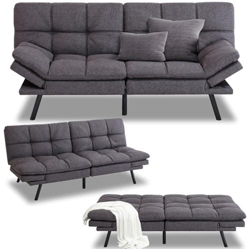 Maxspeed Memory Foam Futon Sofa Bed, Grey Convertible Loveseat