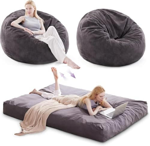 Grey Queen Giant Bean Bag Chair Bed for Adults
