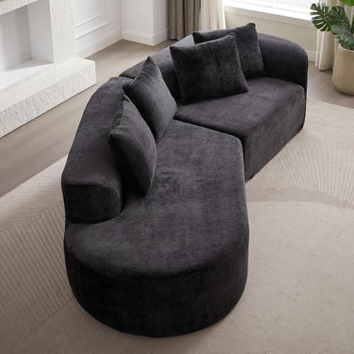 Oversized Curved Cloud Sofa, 114-Inch, Black & Modular for Living Room
