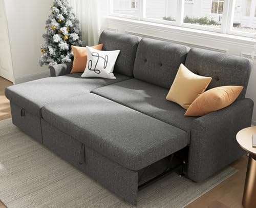 IULULU L-Shaped Boucle Sleeper Sofa with Pullout Bed and Chaise