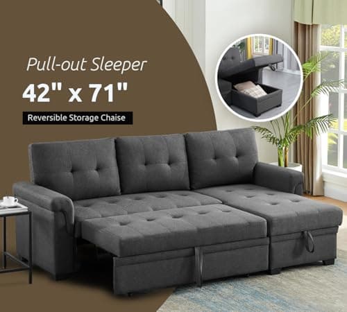 Lilola Home Lucca Sectional Sleeper Sofa - Versatile Storage Couch & Bed