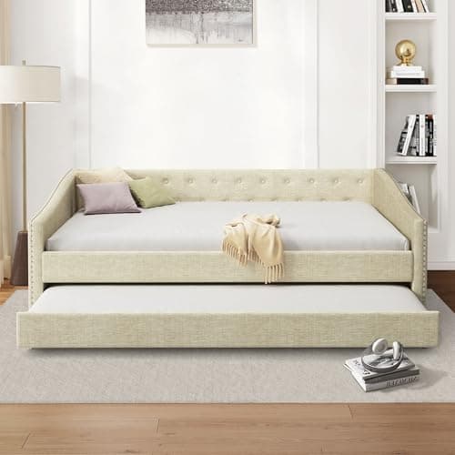 Linen Upholstered Ball & Cast Daybed, Dark Grey, 2 Storage Drawers