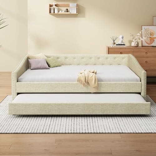 Dark Grey Nailhead Decorated Twin Daybed with Button Tufted Backrest and Wood Slat Support