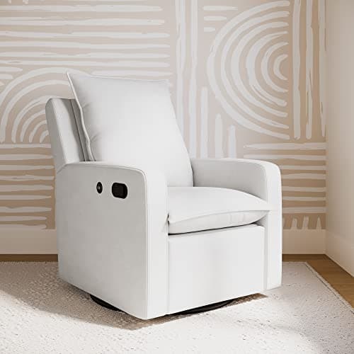 STORKCRAFT Ivory Timeless Reclining Glider with USB, Swivel Base, Foot Rest, Supportive Cushions