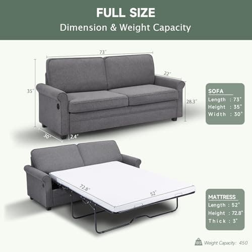 2-in-1 Full Size Pull Out Sofa Bed with Memory Foam, USB Port, Dark Grey Loveseat Couch