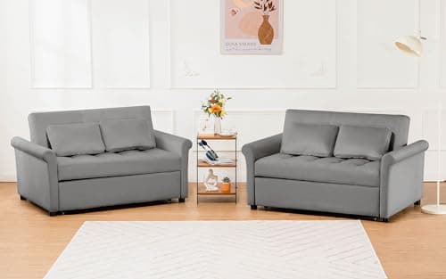 55 Convertible Sleeper Sofa Bed with Reclining Backrest and Pillows for Living Room, Grey