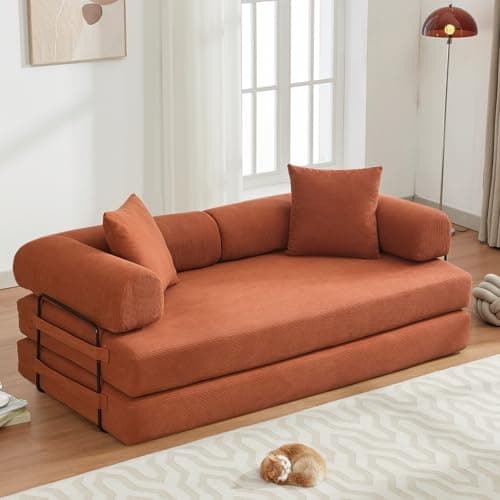 3-Seater Convertible Sofa Bed with Removable Backrest, King Size Green Corduroy for Living Room/Dorm