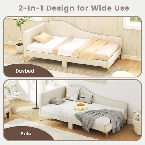 Giantex Beige Rivet-Tufted Twin Daybed with Storage Legs
