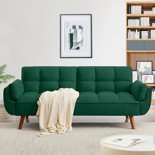 Gray Linen Convertible Futon 3-Seater Sofa Bed with Adjustable Backrests