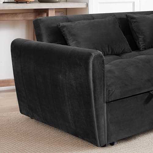Ball & Cast 65" 3-in-1 Velvet Sleeper Sofa Bed with Adjustable Backrest & 2 Pillows, Black
