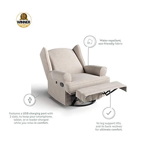 STORKCRAFT Ivory Upholstered Swivel Glider with USB Charging Port
