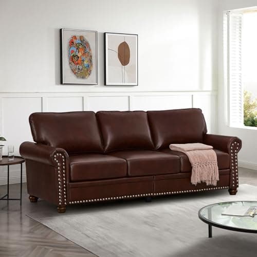 Antetek Mid-Century Modern PU Leather Love Seat with Storage & Bun Feet, Black